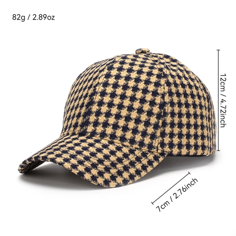Hahnentrittmuster Baseballkappe Verstellbare Gebogene Krempe Polyester Sonnenschutz Hut Für Damen Herren