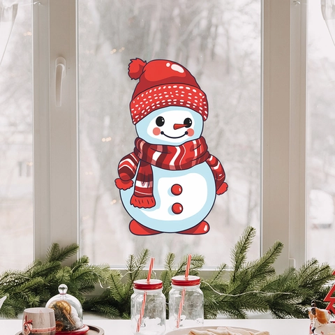 Calcomanías Ventana Muñeco De Nieve Navidad PVC Estática Pegatina Para Puerta Vidrio Decoración Hogar Dibujos Animados Rojo Blanco