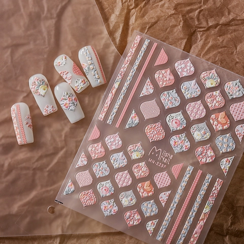 5D Embossed Nail Stickers Self Adhesive Retro Floral Butterfly Decals Manicure DIY Decoration