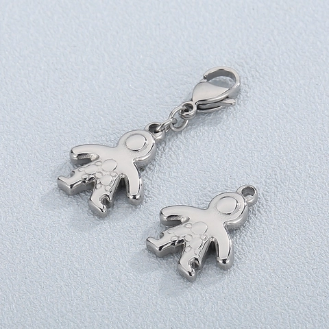Cartoon Boy Astronaut Shape Stainless Steel Pendant Charm With Lobster Clasp For DIY Jewelry Making Accessories Silver Tone