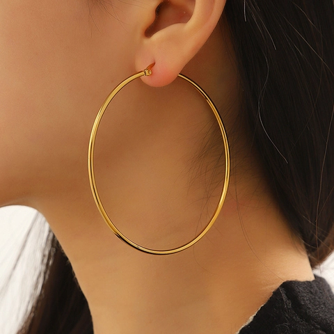 Orecchini A Cerchio Grandi Acciaio Inossidabile 304 Placcato Oro 18K Minimalisti Leggeri Tondi Gioielli Per Donne