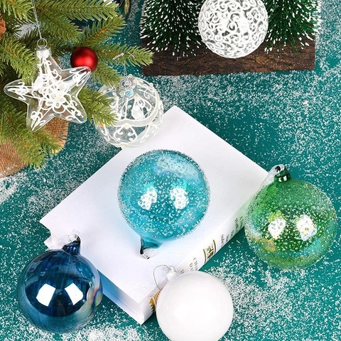 Christmas Tree Hanging Ornaments Colorful Glass Balls Frosting Bubble Texture Elegant Holiday Festive Party Decoration