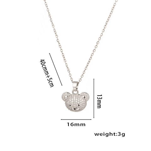 Titanium Steel Teddy Bear Pendant Necklace Cute Pave Rhinestone Animal Choker Gold Silver Color Jewelry For Women Party Daily Wear
