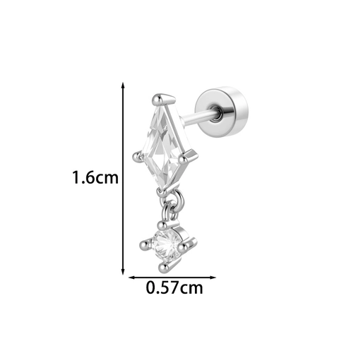 Rhomboïde Vlieger Zirkoon Oorkraakbeen Stud Niche Ontwerp Koper Dubbele Schroefdraad Bot Piercing Sieraden