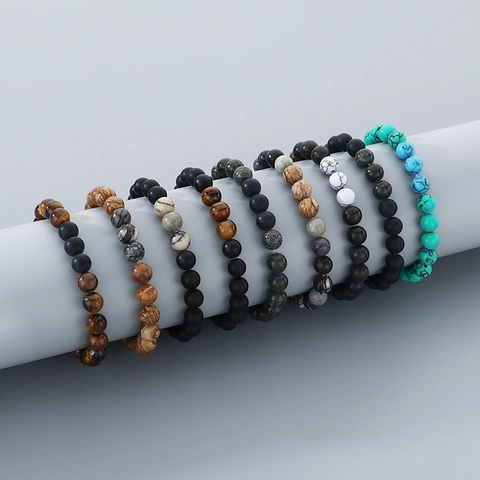 Natural Stone Beaded Bracelet Tiger Eye Matte Black Onyx Hematite Elastic Minimalist Jewelry For Men Unisex