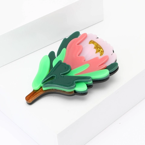 Spilla Fiore in Acrilico Moda Vintage per Donna Spilla Floreale Protea Rosa Elegante Accessorio Gioielli per Cappotto Regalo