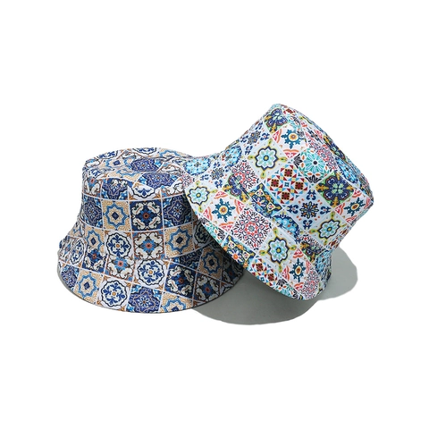 Chapeau Bob Bohème Polyester Motif Carreaux Vintage Protection Solaire Pliable Capeline Femme