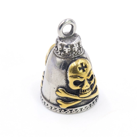 Collana Con Ciondolo Campanello Guardiano Con Teschio E Croce In Acciaio Inossidabile Vintage Per Uomo Biker Gothic