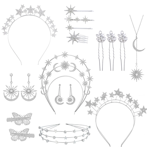 Cerchietto E Orecchini Stella Luna Lega Strass Boho Matrimonio Festa Accessori Gioielli Da Sposa Per Donne Cristallo Lucente