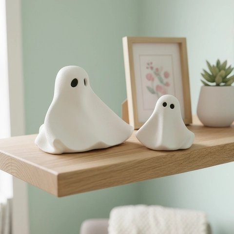 White Ceramic Ghost Figurine Nordic Minimalist Matte Desktop Ornament Halloween Home Decor Sculpture Statue