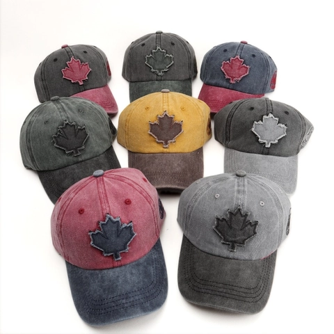 Cappello Da Baseball Vintage In Cotone Lavato Con Patch Foglia Di Acero Ricamo Retrò Regolabile Berretto Unisex