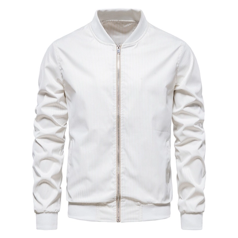 Men Bomber Jacket Vertical Striped Windproof Lightweight Casual Outerwear Zipper Up Vintage Style Coat