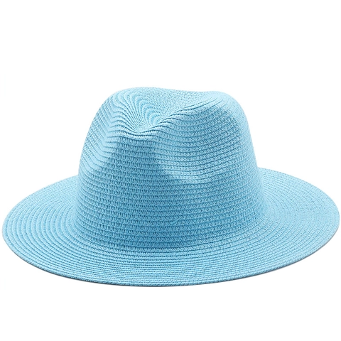 Women Paper Straw Fedora Hat Large Brim Sun Protection Breathable Summer Beach Vacation Panama Jazz Style