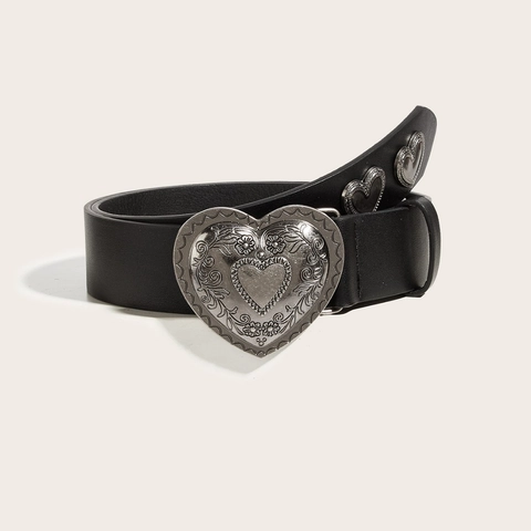 Cintura In Pelle PU Con Fibbia A Cuore Punk Y2K Hip Hop Cintura Borchiata Con Incisione Floreale Borchie A Cuore