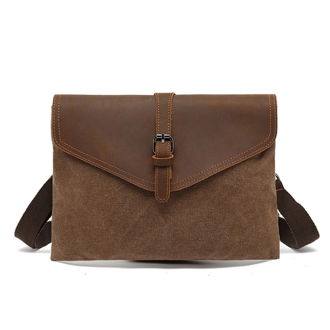 Bolso Bandolera Vintage Para Hombre De Lona Encerada Y Cuero Bolso De Mensajero Multifuncional Cartera De Mano Retro