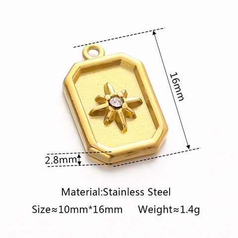 Colgante Rectangular Acero Inoxidable 304 Estrella Del Norte Octograma Circón Incrustado DIY Fabricación Joyería Chapado Oro Plata