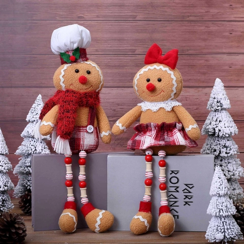 Muñeco De Jengibre De Navidad Peluche Piernas Largas De Cuentas De Madera Decoración De Mesa Estilo Rural Adorno