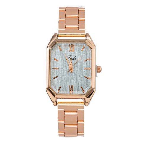 Womens Quartz Watch Rose Gold Rectangular Octagonal Dial Stainless Steel Strap Business Casual Analog Wristwatch Retro
