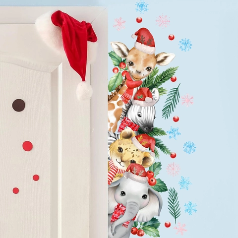 Adesivi Murali Natale PVC Acquerello Animali Cartoni Animati Giraffa Zebra Decorazione Festiva Casa Camera Bimbi