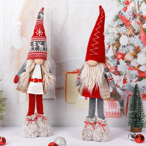 Gnome De Noël En Peluche Poupée Tomte Debout Tissu Tricoté Jambe Longue Décoration De Table Cadeau