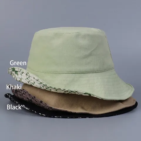 Reversible Bucket Hat Polyester Floral Print Foldable Sunshade Summer Sun Hat With Detachable Windproof Cord Wide Brim