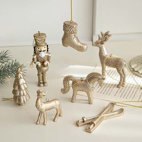 Ornamenti Sospesi Di Natale Glitter Oro Resina Champagne Renna Schiaccianoci Albero Cavallo Decorazione Per Albero Casa