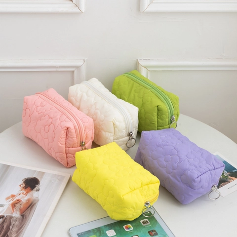 Gewatteerde Bloemen Toilettas Polyester Grote Capaciteit Reisopbergtas Zacht Schattig Make-up Organizer