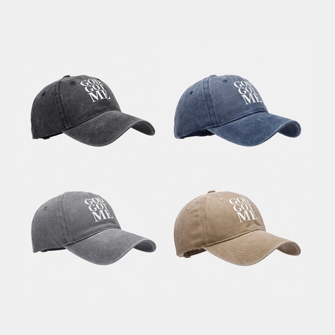 Casquette De Baseball En Coton Lavé Imprimé Lettres GOD GOT ME Bord Incurvé Ajustable Vintage Rétro Streetwear