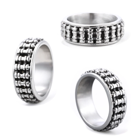 Anello Da Uomo In Acciaio Inossidabile Texture Maglie Meccaniche Industriale Retro Biker Punk