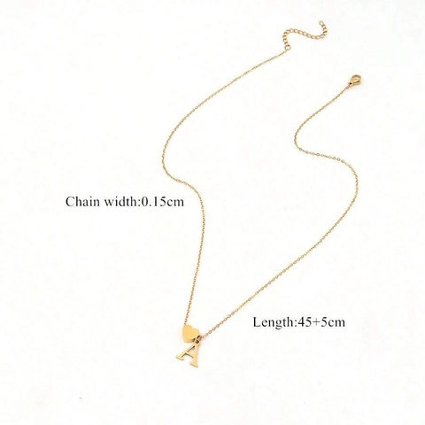 Heart Initial Pendant Necklace Stainless Steel Copper Alphabet Letter Minimalist Jewelry Gift For Women