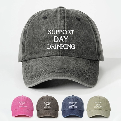 Berretto Da Baseball In Cotone Lavato Support Day Drinking Stampa Lettere Vintage Dad Hat Regolabile Cappello Da Sole