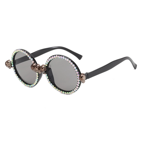 Punk Gotische Ronde Zonnebril Voor Vrouwen Strass Schedel Versierd Feest Bril Mode PC Montuur Zonnebril
