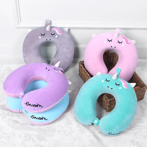 Cuscino Da Viaggio A Forma Di U Memory Foam Morbido Peluche Unicorno Animale Cuscino Per Riposo In Aereo Ufficio
