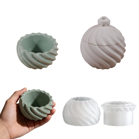 Spiral Texture Storage Box Silicone Mold With Lid For DIY Resin Gypsum Casting Jewelry Jar Candle Cup Holder Handcrafted