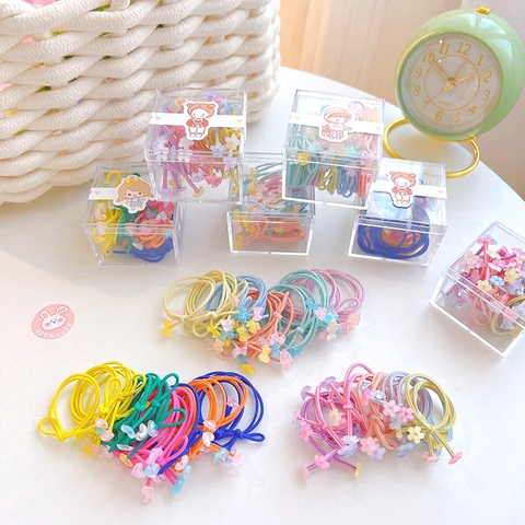 Ragazze Carino Cartone Animato Fiore Orso Cuore Charms Elastici Per Capelli Colorati Bande Di Gomma Accessori In Scatola