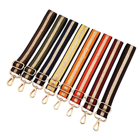 Adjustable Wide Bag Strap Colorful Stripe Polyester Webbing With Gold Metal Buckle For Crossbody Shoulder Handbags