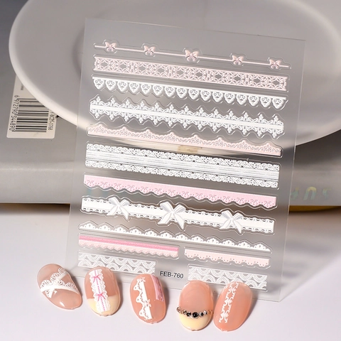 5D Embossed Nail Stickers Lace Bow Floral Stereoscopic Relief Nail Art Decals Sweet Ins Style For Women