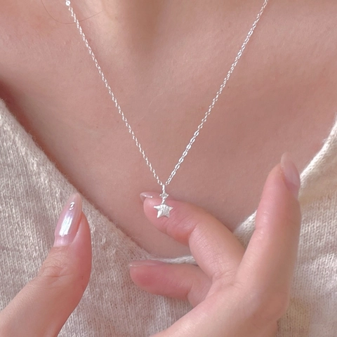Collar Con Colgante De Estrella De Plata De Ley 925 Incrustado Con Circón Estilo Coreano Minimalista Textura Cepillada