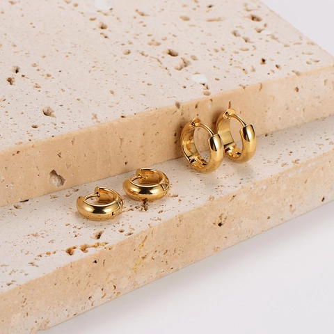 Pendientes De Aro Redondos Bañados En Oro Acero Inoxidable Gruesos Anchos Pulido Minimalista Geométrico Joyería Para Mujer