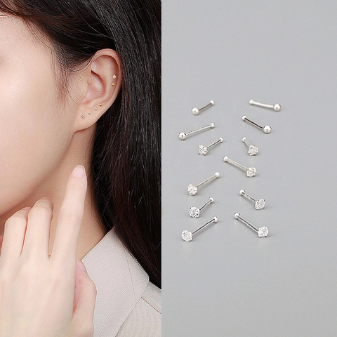 Boucles D Oreilles Puces Cœur Et Boule Ronde Avec Tige En Argent Sterling 925 Zircone Bijoux Quotidiens Minimalistes Simples