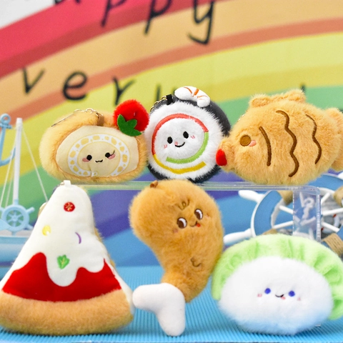 Cute Cartoon Food Plush Keychain Pendant Soft Stuffed Dessert Croissant Pizza Fries Shape Toy Bag Ornament Keyring For Kids Adults