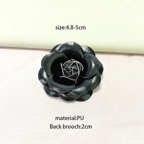 Vintage PU Leather Camellia Flower Brooch Handmade Floral Pin For Suits Dresses Wedding Party Jewelry Accessory For Women