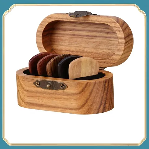 Scatola Per Plettri In Legno Massiccio Fatta A Mano Con Custodia Ovale E Chiusura In Metallo Vintage Grana Naturale