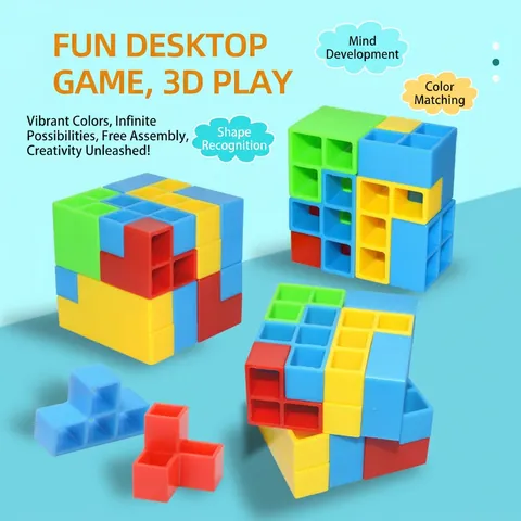 Giocattolo Blocchi Da Costruzione Impilabili Per Bambini Plastica ABS Colorata Educativo Stile Tetris Gioco Interattivo Tavolo