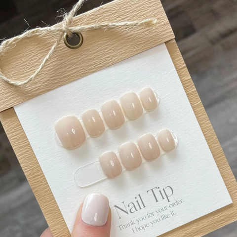 Handmade Press On Nails Short Square Round Solid Color Glossy Nude Pink Reusable Artificial Nail Tips For Women