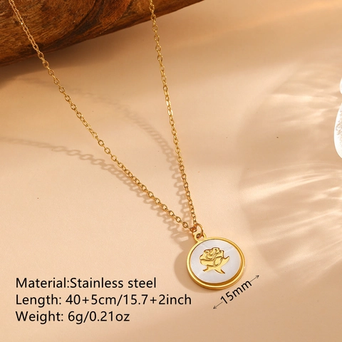Rozenbloem Ronde Schelp Hanger Ketting Roestvrij Staal 18K Verguld Elegante Sieraden Voor Dames
