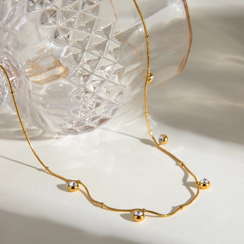 Collar Minimalista Moderno de Acero Inoxidable Con Colgante Redondo de Circonia para Mujer Chapado en Oro 18K Joyería Moda