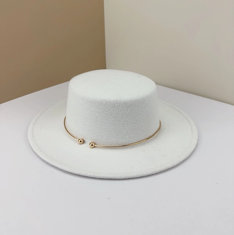 Vintage Flat Top Boater Hat Elegant Wool Felt Jazz Panama Style With Gold Metal Ring Decoration For Women
