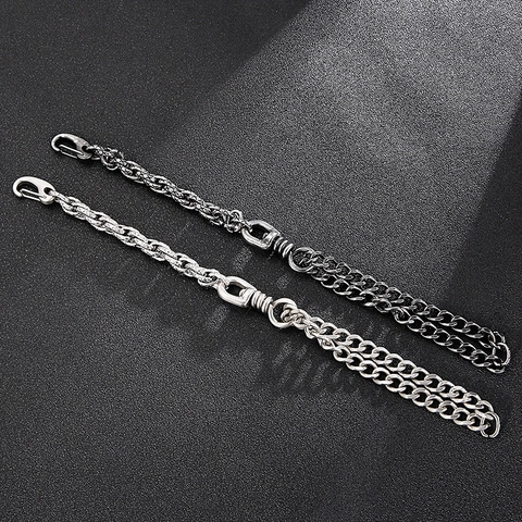 Men's 316L Stainless Steel Bracelet Retro Industrial Cuban And Woven Dual Chain Heavy Metal Hip Hop Streetwear