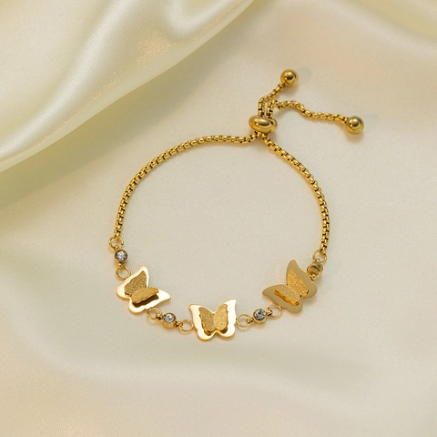 Minimalistische Mode Gouden Titaniumstaal Vlinder Ketting Armband Voor Vrouwen Verstelbare Strass Ingelegde 3D Vlinder Charm Sieraden Cadeau